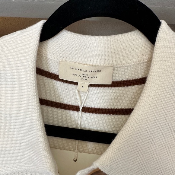 Sezane White and Brown Striped Cardigan Sweater - Picture 3 of 6